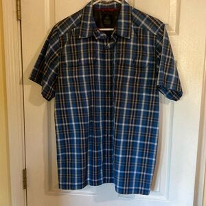 NORTH FACE Blue Plaid Button Down Short Sleeve Shirt Med